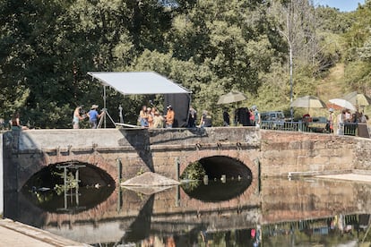 Rodaje de 'Cerdita' en la piscina fluvial de Villanueva de la Vera.