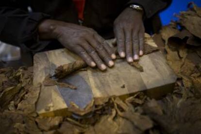 'Cueto' en FITUR, elaborando un habano.