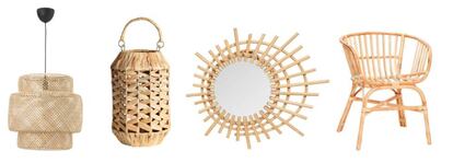 Lámpara de Ikea (59 €), farolillo de H&M (24,99 €), espejo de Maisons du Monde (12,99 €) y silla de MIV Interiores (135 €).