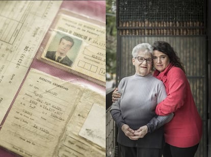 María del Carmen Penón y María Fernanda Araujo, madre y hermana del soldado Eduardo Araujo (algunos de cuyos documentos aparecen en esta página), caído en la guerra de las Malvinas.