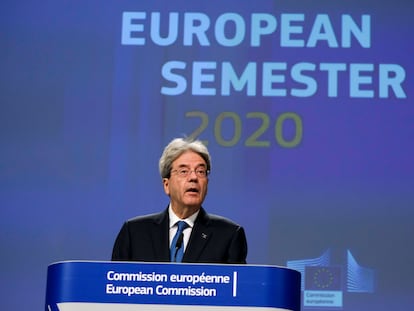 El comisario de Economía, Paolo Gentiloni, durante la rueda de prensa en Bruselas.