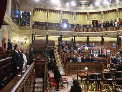 Un momento del homenaje a las víctimas del terrorismo celebrado este lunes en el Congreso de los Diputados.