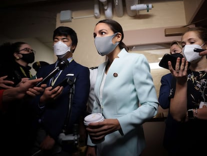 La demócrata Alexandria Ocasio-Cortez, representante de la facción progresista, este viernes en el Capitolio.