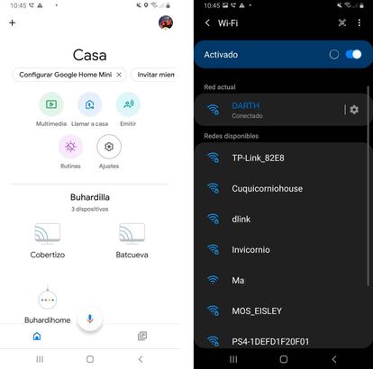 App de Google Home y conexiones wifi en Android.