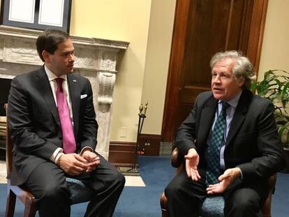 El senador Marco Rubio se reúne con el secretario general de la OEA, Luis Almagro, este martes.