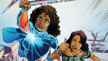 La Borinqueña y la actriz Rosario Dawson, en la última portada del cómic. 