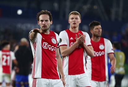 Jugadores del Ajax, en Liga Europa ante el Getafe.