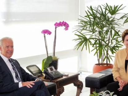 Biden e Rousseff durante o encontro em Bras&iacute;lia.