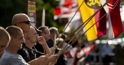 Activistas del partido de extrema derecha NPD en Berl&iacute;n en 2013