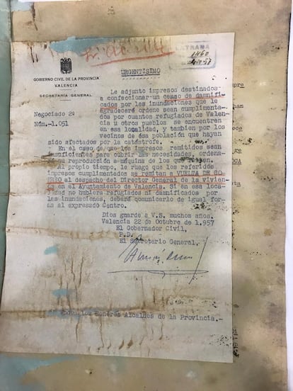 Documento de la riada de 1957 recuperado.