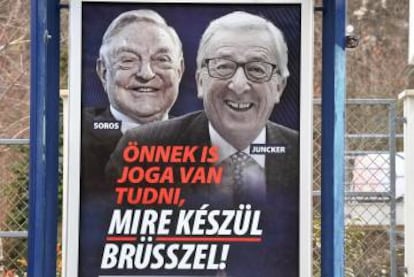 Cartel en Budapest en el que se puede leer: "Tú también tienes derecho a saber lo que Bruselas está preparando".