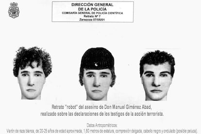 Retrato robot distribuido en su día por la Dirección General de Policía del asesino de Giménez Abad.