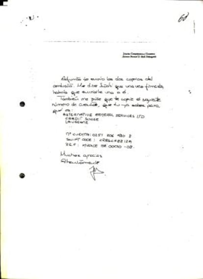 Nota manuscrita del secretario de Iñaki Urdangarin.