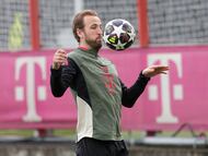 Harry Kane durante el entrenamiento del Bayern, este lunes en Múnich.