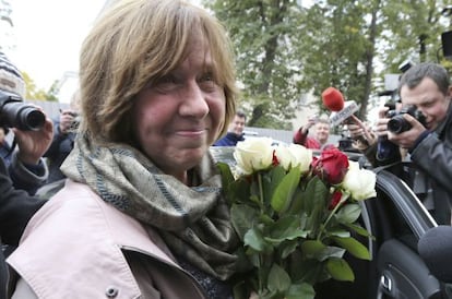 Svetlana Alexievich, ayer en Minsk.
