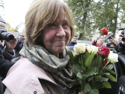 Svetlana Alexievich, ayer en Minsk.