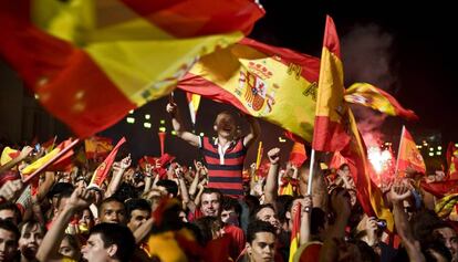 Seguidors de la selecci&oacute; espanyola a Barcelona.