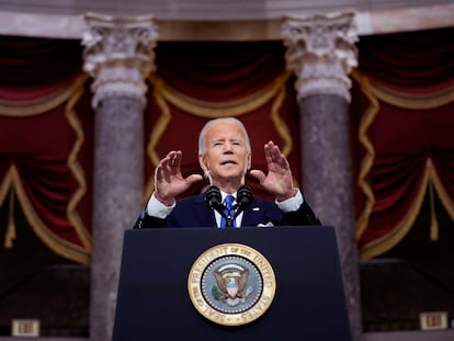 Joe Biden, este jueves durante su discurso en el Capitolio.