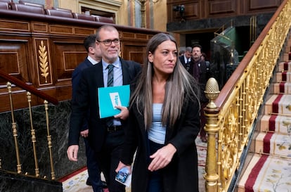 El diputado de Junts Josep Maria Cruset y la portavoz de ese partido en el Congreso, Miriam Nogueras, llegan a la sesin plenaria del pasado da 12 de diciembre.