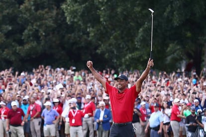 Tiger celebra su triunfo.