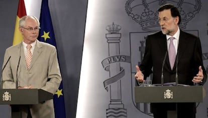 Mariano Rajoy and Herman Van Rompuy in Madrid on Tuesday.