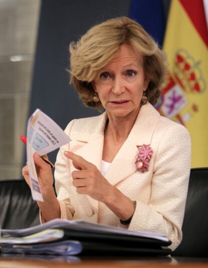 La vicepresidenta, durante la presentación del techo de gasto para 2012.