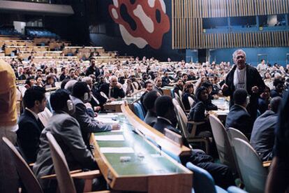 Una imagen del rodaje de <i>The interpreter,</i> de Sydney Pollack, en la sede de Naciones Unidas en Nueva York.