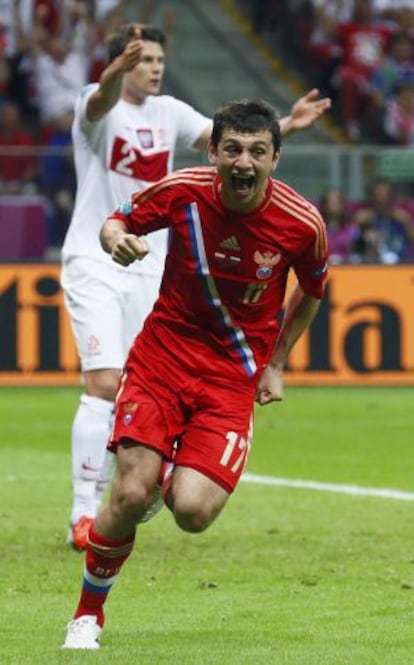 Dzagoev, tras marcar frente a Polonia.