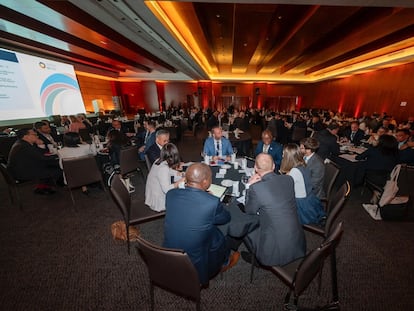 Una de las reuniones plenarias celebradas en Madrid por el foro internacional de los fondos soberanos, en el hotel Eurobulding.