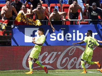 Mathias Olivera celebra su gol al Eibar.