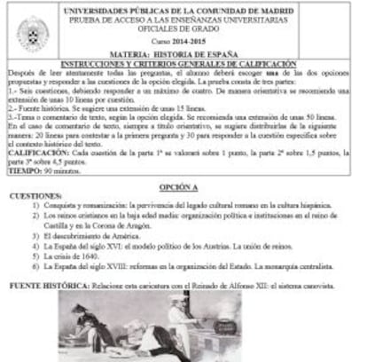 Examen de Historia de España de Madrid.