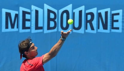 Rafael Nadal during a practice session at Melbourne Park on Friday. 