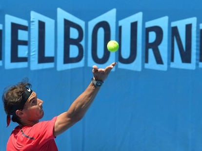 Rafael Nadal during a practice session at Melbourne Park on Friday. 