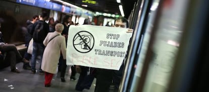 Protesta de Stop Subidas, ayer en Barcelona.