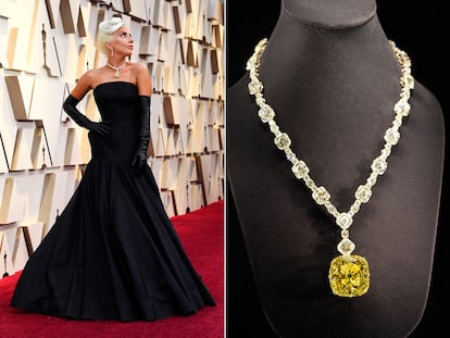 El collar que Lady Gaga ha llevado acortado suma otros 120 quilates en diamantes blancos.