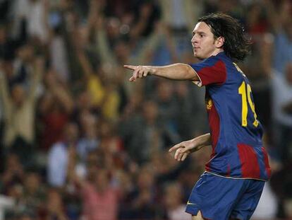 Messi celebra su gol, el segundo del Barça.