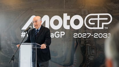 Carmelo Ezpeleta, presentando el circuito de Valencia 2027-2031. Imagen cedida por Dorna Sports.