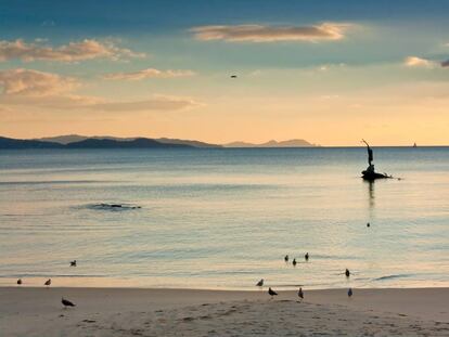 Atardecer en la playa de Silgar, en Sanxenxo. 