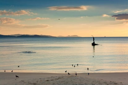 Atardecer en la playa de Silgar, en Sanxenxo. 