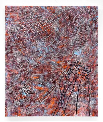 GUERHE, Heather Guertin, Trailways, 2023. Óleo sobre lienzo, 48 × 40 pulgadas (121.92 × 101.60 cm).