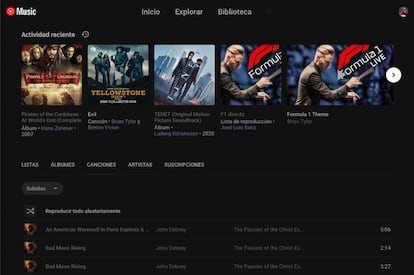 Biblioteca de YouTube Music.