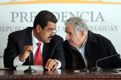 Nicolás Maduro y José Mujica, durante la conferencia de prensa.
