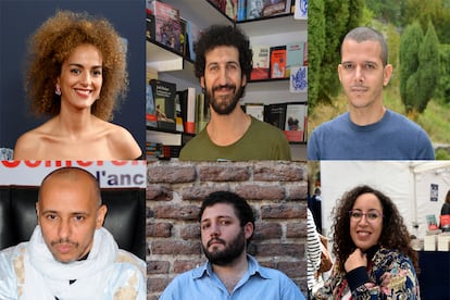 De izquierda a derecha y de arriba abajo: Leila Slimani, Marwan, Abdelá Taia, Mohamedou Ould Slahi, Munir Hachemi y Najat el Hachmi