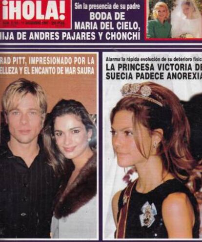 Mar Saura y Brad Pitt, en portada de la revista '¡Hola!' en diciembre de 1997.