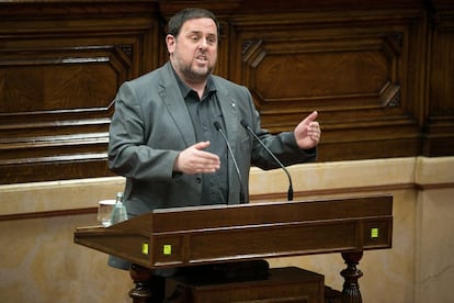 El vicepresidente, Oriol Junqueras, hoy en el Parlament. 