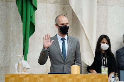 O prefeito reeleito de São Paulo, Bruno Covas (PSDB), faz juramento e toma posse do novo mandato na Câmara Municipal.