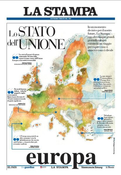 El estado de la Unión. Europa representada por el diario italiano 'La Stampa' en la portada del especial.