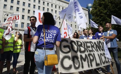 Concentración de trabajadores de Ryanair en la huelga de septiembre de 2019.