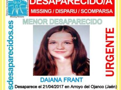 Cartel de SOS Desaparecidos con la imagen de la menor.