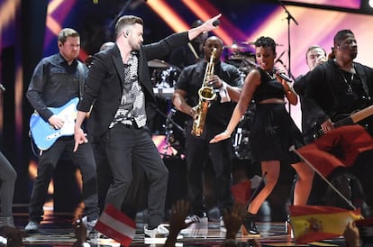 Un momento de la actuación de Justin Timberlake.